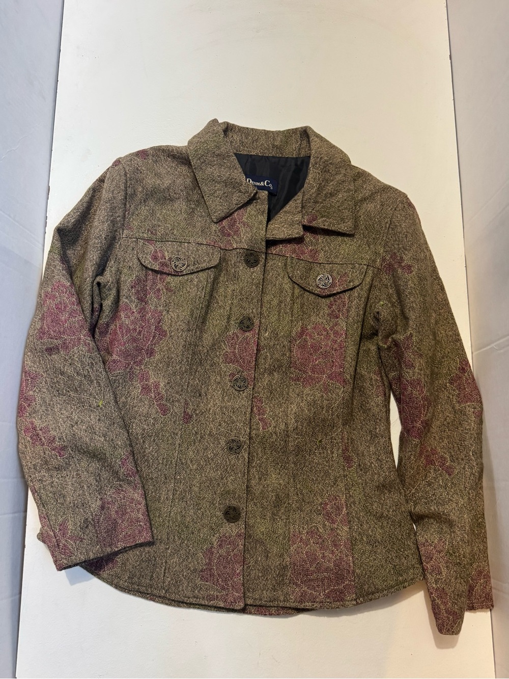 Denim & Co. floral embroidered wool blend jacket XS